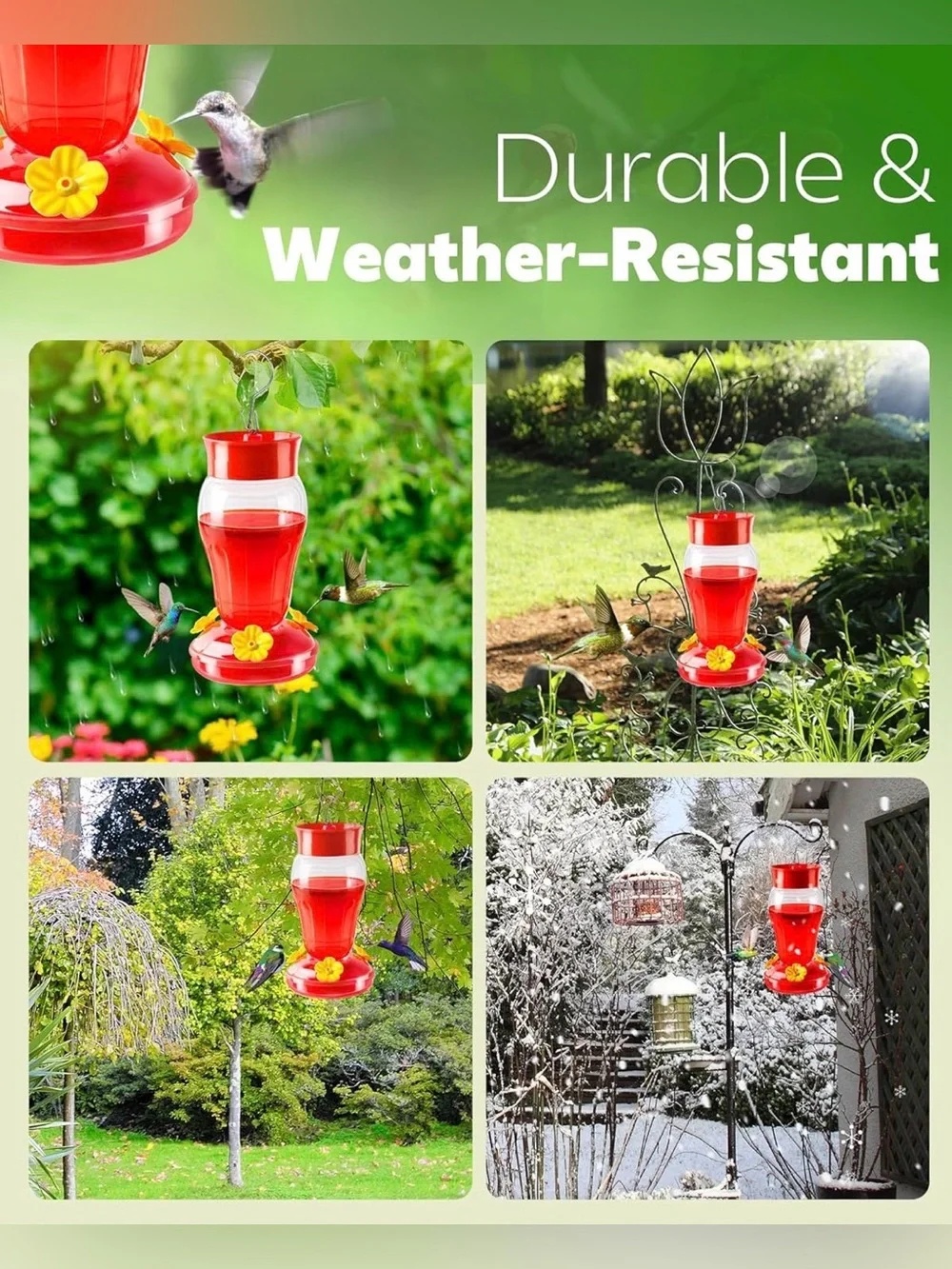 Hummingbird Feeders for Outdoors Hanging 16 OZ Leak-Proof Plastic Red